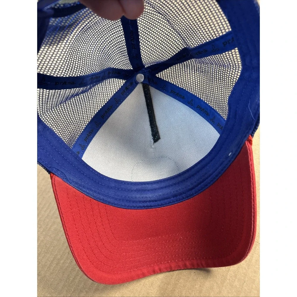 Prana Hat Adult Red White Blue Snapback Cap Mesh Back, Rope, Outdoors Hiking